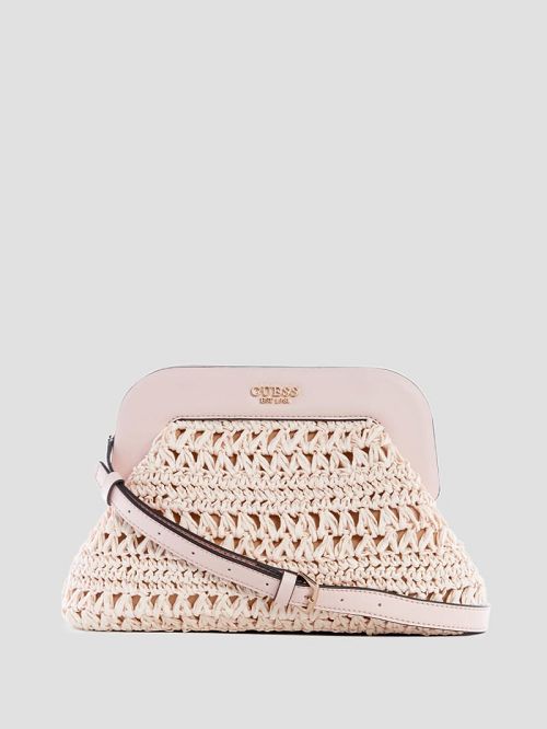 Guess Liguria Crochet Straw Frame Clutch Roz | GUESS-SN28815