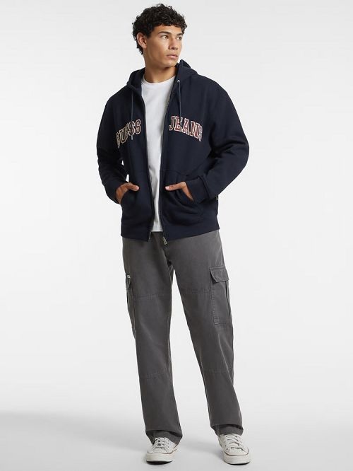 Guess Logo Patch Zip-Up Hoodie Albastri | GUESS-SN30926