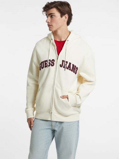 Guess Logo Patch Zip-Up Hoodie Albi | GUESS-SN30994