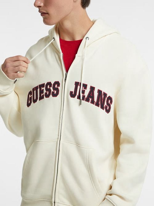 Guess Logo Patch Zip-Up Hoodie Albi | GUESS-SN30994