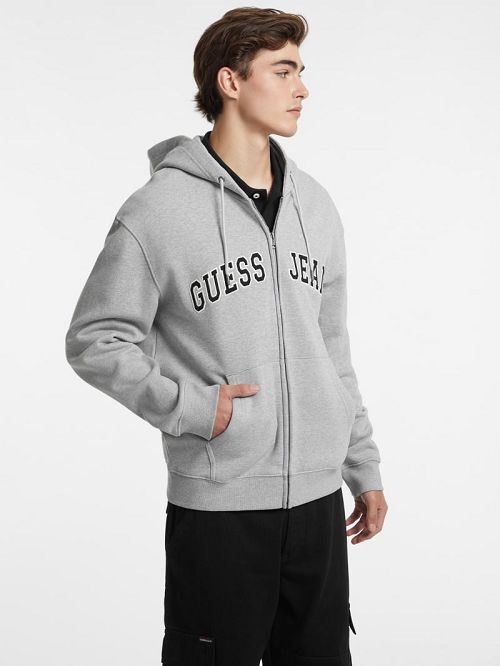 Guess Logo Patch Zip-Up Hoodie Gri | GUESS-SN30894