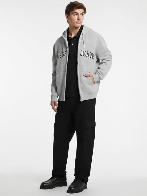 Guess Logo Patch Zip-Up Hoodie Gri | GUESS-SN30894