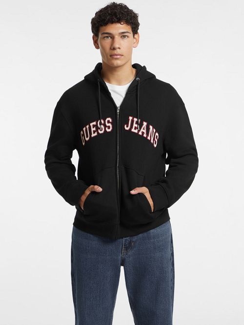 Guess Logo Patch Zip-Up Hoodie Negrii | GUESS-SN30920