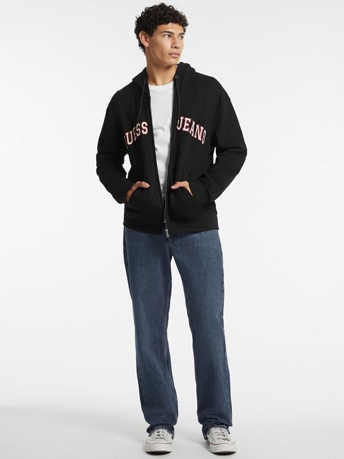 Guess Logo Patch Zip-Up Hoodie Negrii | GUESS-SN30920