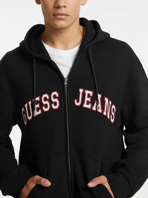 Guess Logo Patch Zip-Up Hoodie Negrii | GUESS-SN30920