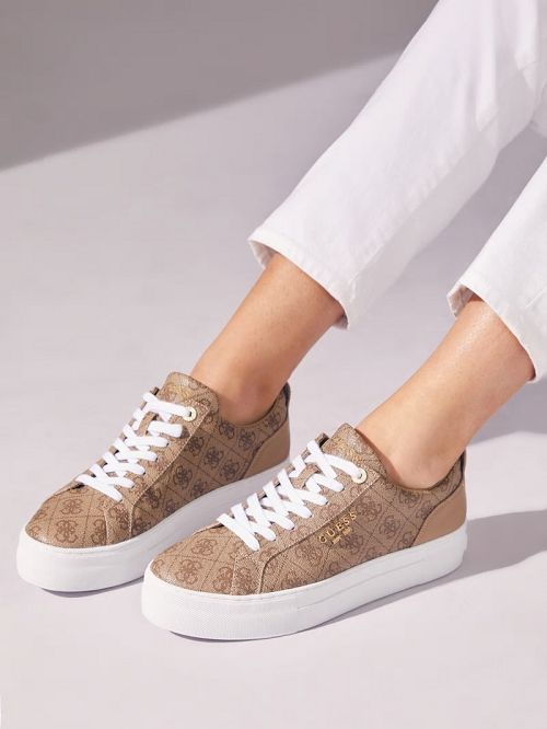 Guess Logo Print Low-Top Sneakers Bej | GUESS-SN29570
