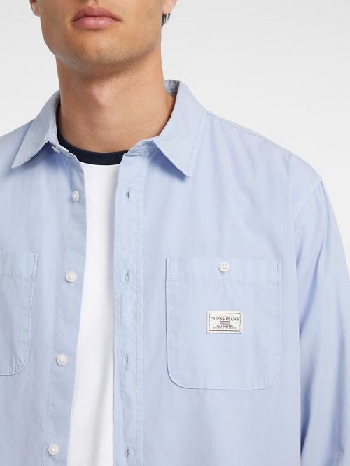 Guess Long-Sleeve Pocket Shirt Albastri | GUESS-SN31148