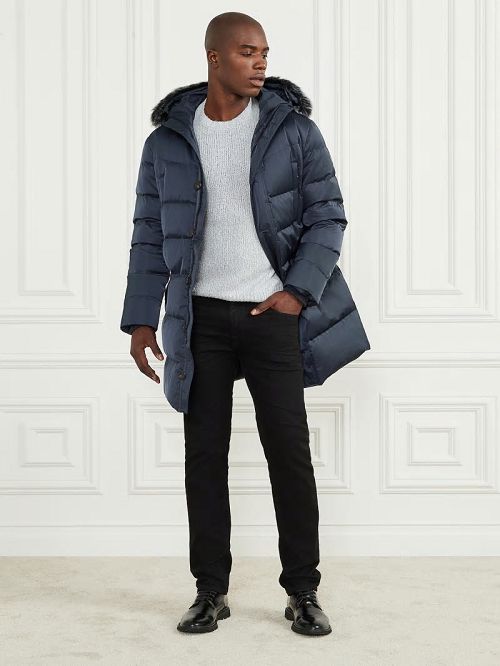Guess Long Twill Hooded Jacket Albastri | GUESS-SN30744