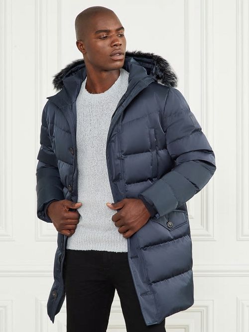 Guess Long Twill Hooded Jacket Albastri | GUESS-SN30744