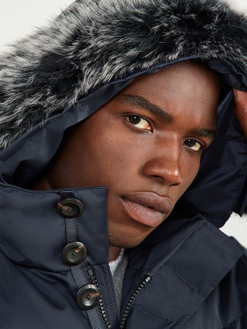 Guess Long Twill Hooded Jacket Albastri | GUESS-SN30744
