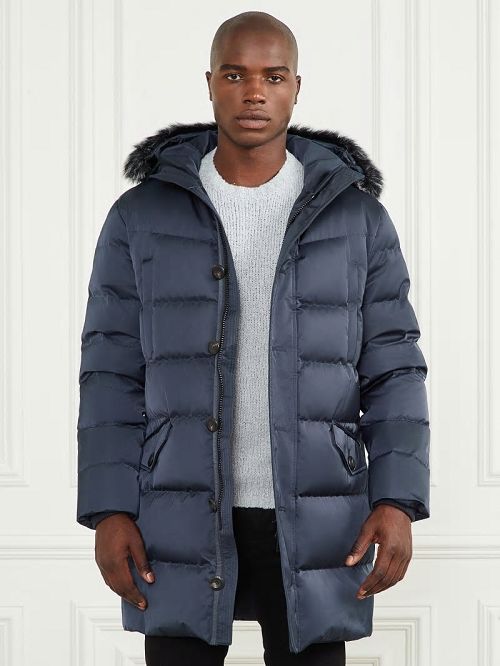 Guess Long Twill Hooded Jacket Albastri | GUESS-SN30744