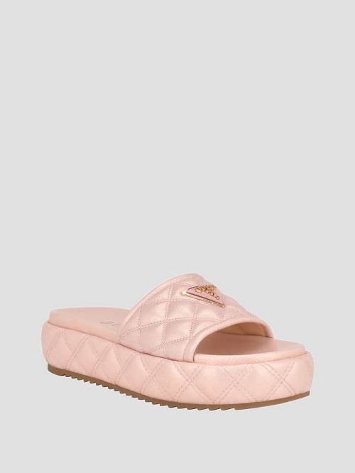 Guess Longo Quilted Flatform Slides Bej | GUESS-SN29579