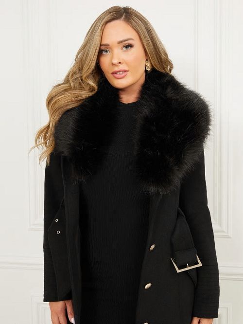 Guess Loreta Wool-Blend Coat Negrii | GUESS-SN28045