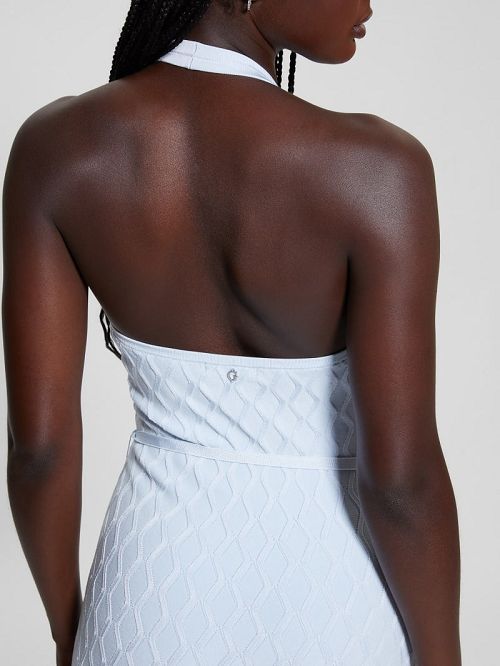 Guess Lucia Belted Wavy Sweater Dress Albastri | GUESS-SN27020