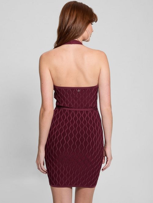 Guess Lucia Belted Wavy Sweater Dress Rosii | GUESS-SN27045