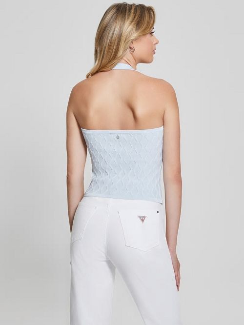 Guess Lucia Wavy Sweater Halter Top Albastri | GUESS-SN27486