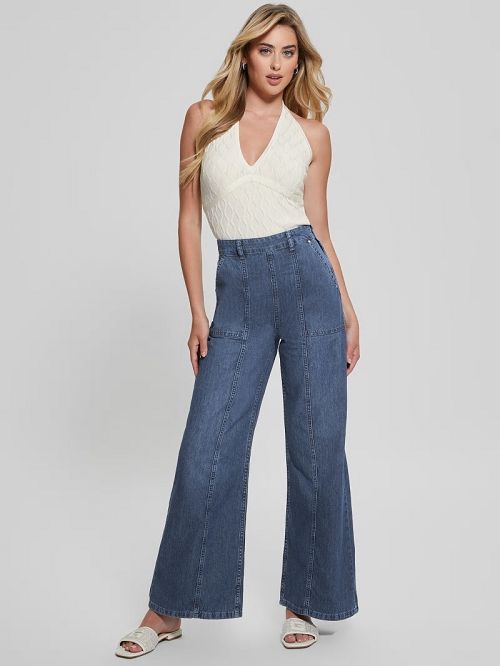Guess Lucia Wavy Sweater Halter Top Albi | GUESS-SN27646