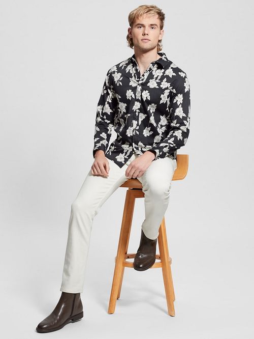 Guess Luxe Magnolia Shirt Negrii Albi | GUESS-SN31138