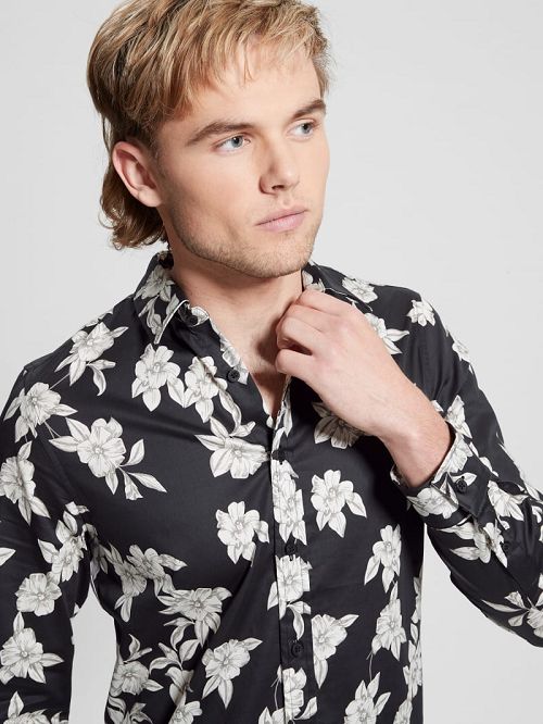Guess Luxe Magnolia Shirt Negrii Albi | GUESS-SN31138