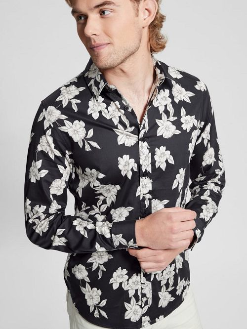 Guess Luxe Magnolia Shirt Negrii Albi | GUESS-SN31138