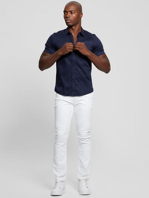 Guess Luxe Stretch Short-Sleeve Shirt Albastri | GUESS-SN31266