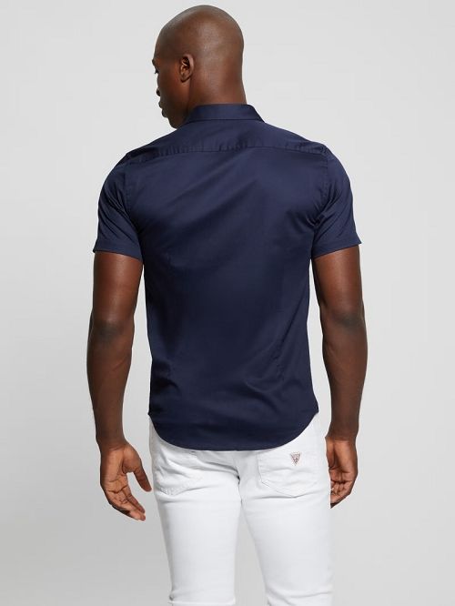 Guess Luxe Stretch Short-Sleeve Shirt Albastri | GUESS-SN31266