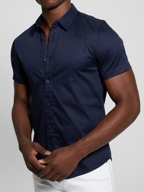Guess Luxe Stretch Short-Sleeve Shirt Albastri | GUESS-SN31266