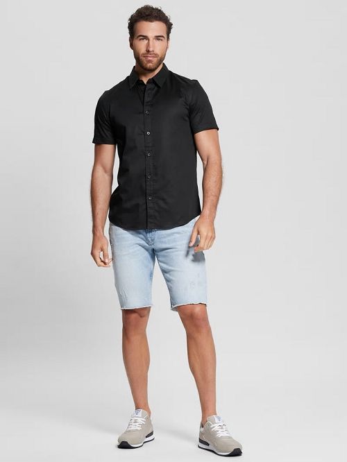 Guess Luxe Stretch Short-Sleeve Shirt Negrii | GUESS-SN31282