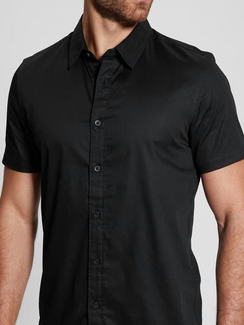 Guess Luxe Stretch Short-Sleeve Shirt Negrii | GUESS-SN31282