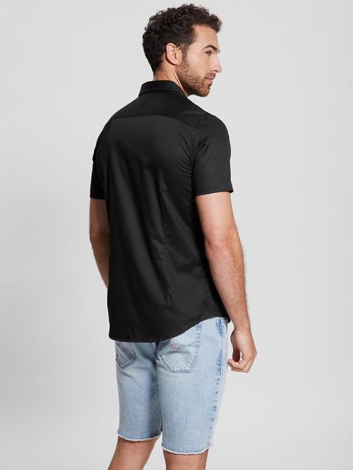 Guess Luxe Stretch Short-Sleeve Shirt Negrii | GUESS-SN31282