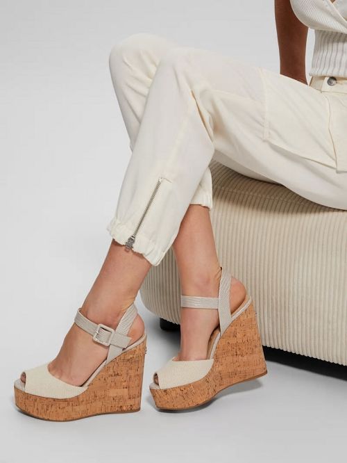 Guess Lyrica Linen Wedges Bej | GUESS-SN29638