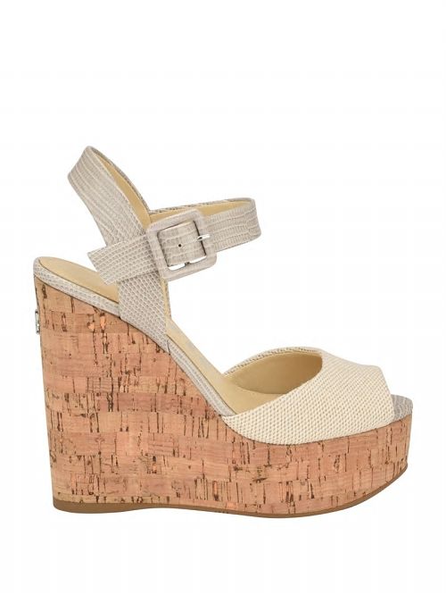 Guess Lyrica Linen Wedges Bej | GUESS-SN29638