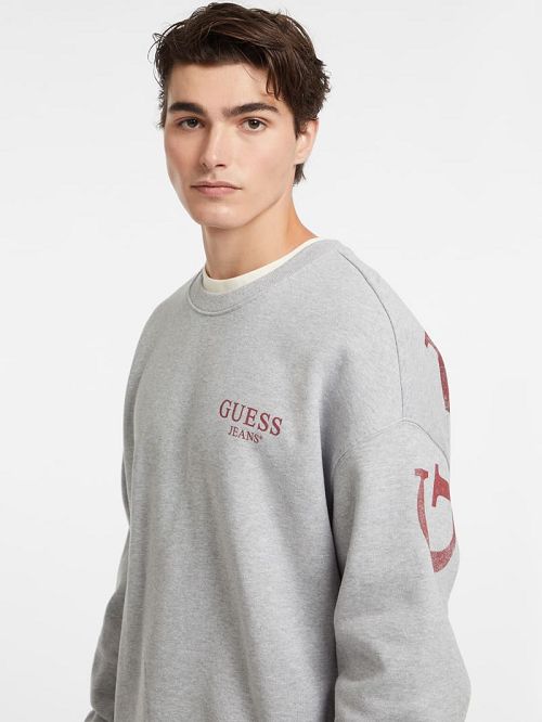 Guess Macro Logo Crewneck Sweatshirt Gri | GUESS-SN30998