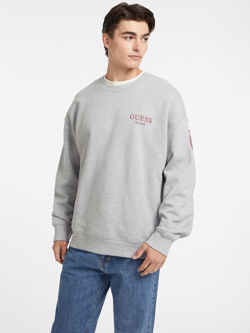 Guess Macro Logo Crewneck Sweatshirt Gri | GUESS-SN30998