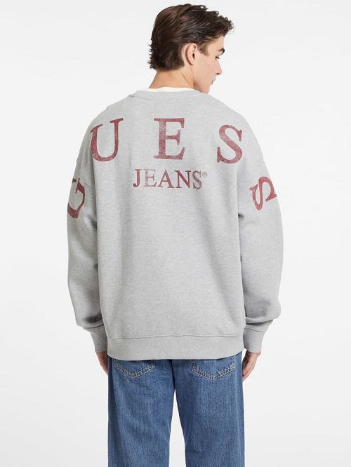 Guess Macro Logo Crewneck Sweatshirt Gri | GUESS-SN30998