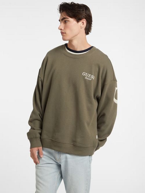 Guess Macro Logo Crewneck Sweatshirt Verzi | GUESS-SN30889