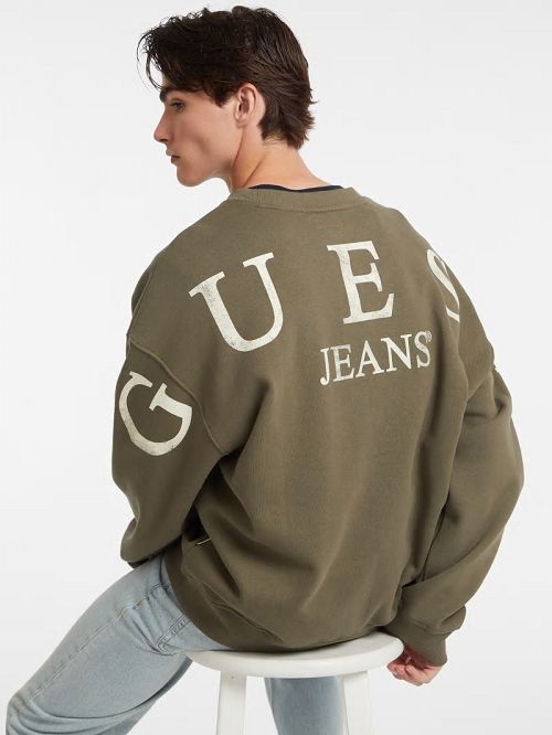 Guess Macro Logo Crewneck Sweatshirt Verzi | GUESS-SN30889