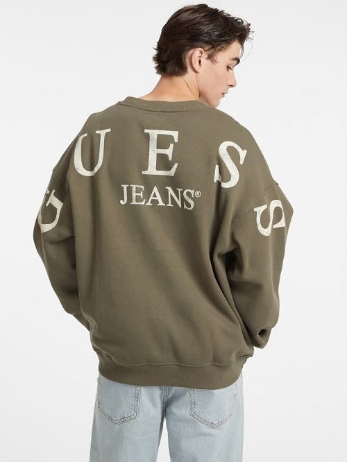 Guess Macro Logo Crewneck Sweatshirt Verzi | GUESS-SN30889