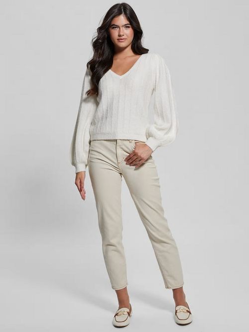 Guess Madeline Textured V-Neck Sweater Albi | GUESS-SN27712