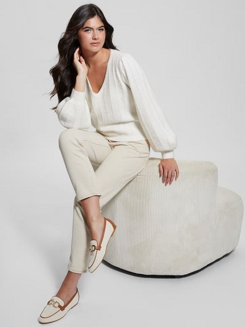 Guess Madeline Textured V-Neck Sweater Albi | GUESS-SN27712