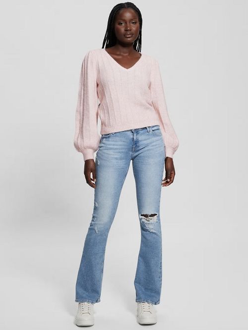 Guess Madeline Textured V-Neck Sweater Roz | GUESS-SN27680