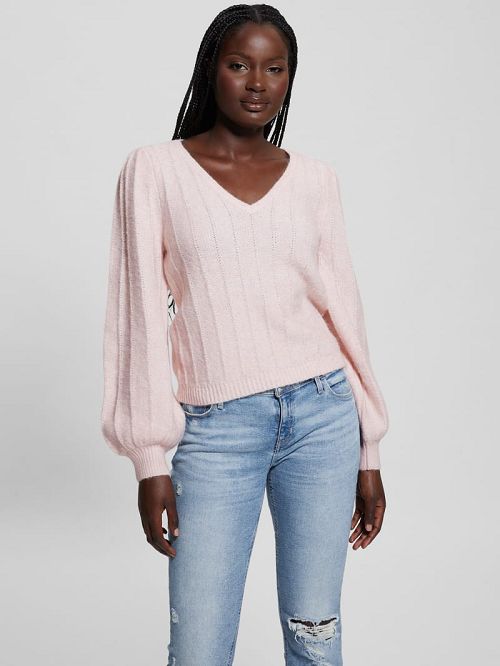Guess Madeline Textured V-Neck Sweater Roz | GUESS-SN27680