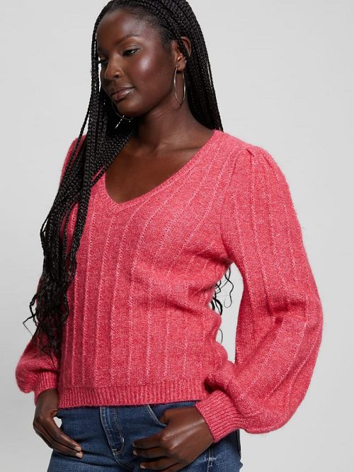 Guess Madeline Textured V-Neck Sweater Roz | GUESS-SN27685