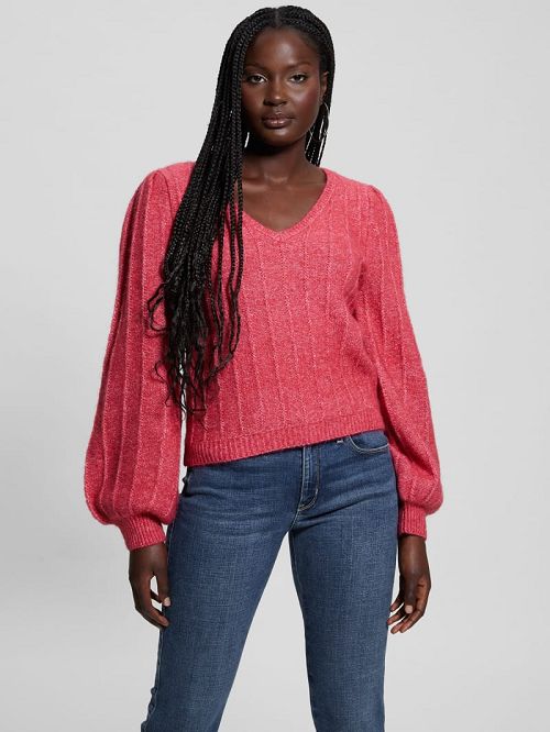 Guess Madeline Textured V-Neck Sweater Roz | GUESS-SN27685