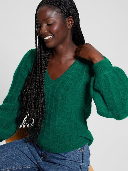 Guess Madeline Textured V-Neck Sweater Verzi | GUESS-SN27763