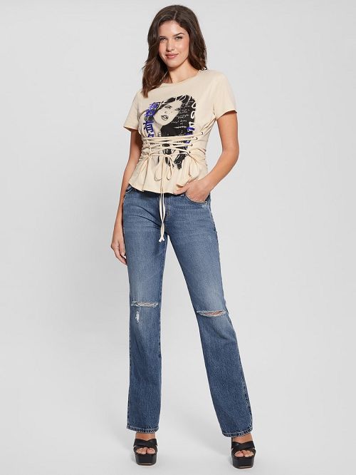 Guess Manga Girl Lace-Up Tee Bej | GUESS-SN27361