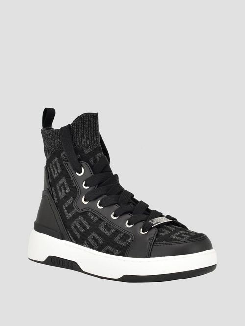 Guess Mannen Logo Knit High-Top Sneakers Negrii | GUESS-SN29552