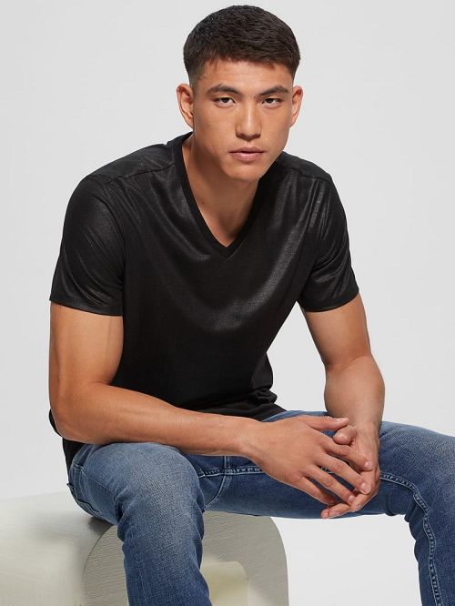 Guess Mason Yoke V-Neck Tee Negrii | GUESS-SN30541