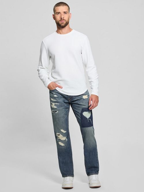 Guess Mateo Distressed Straight Jeans Albastri | GUESS-SN30460