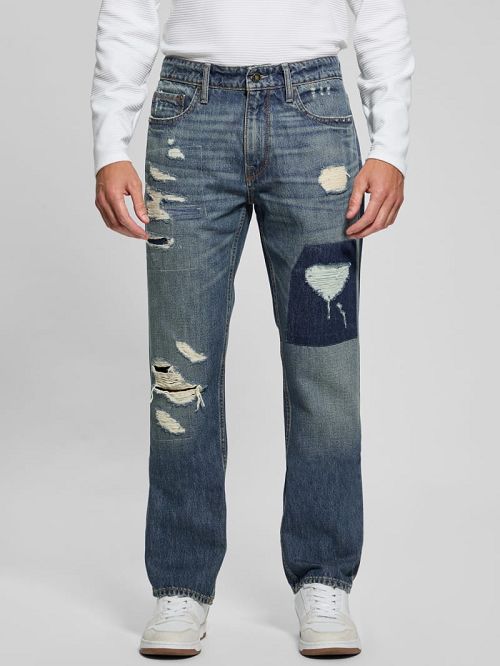 Guess Mateo Distressed Straight Jeans Albastri | GUESS-SN30460